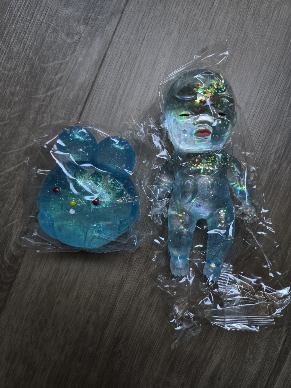 Clear Blue Glitter Doll & Squishy Toy Set